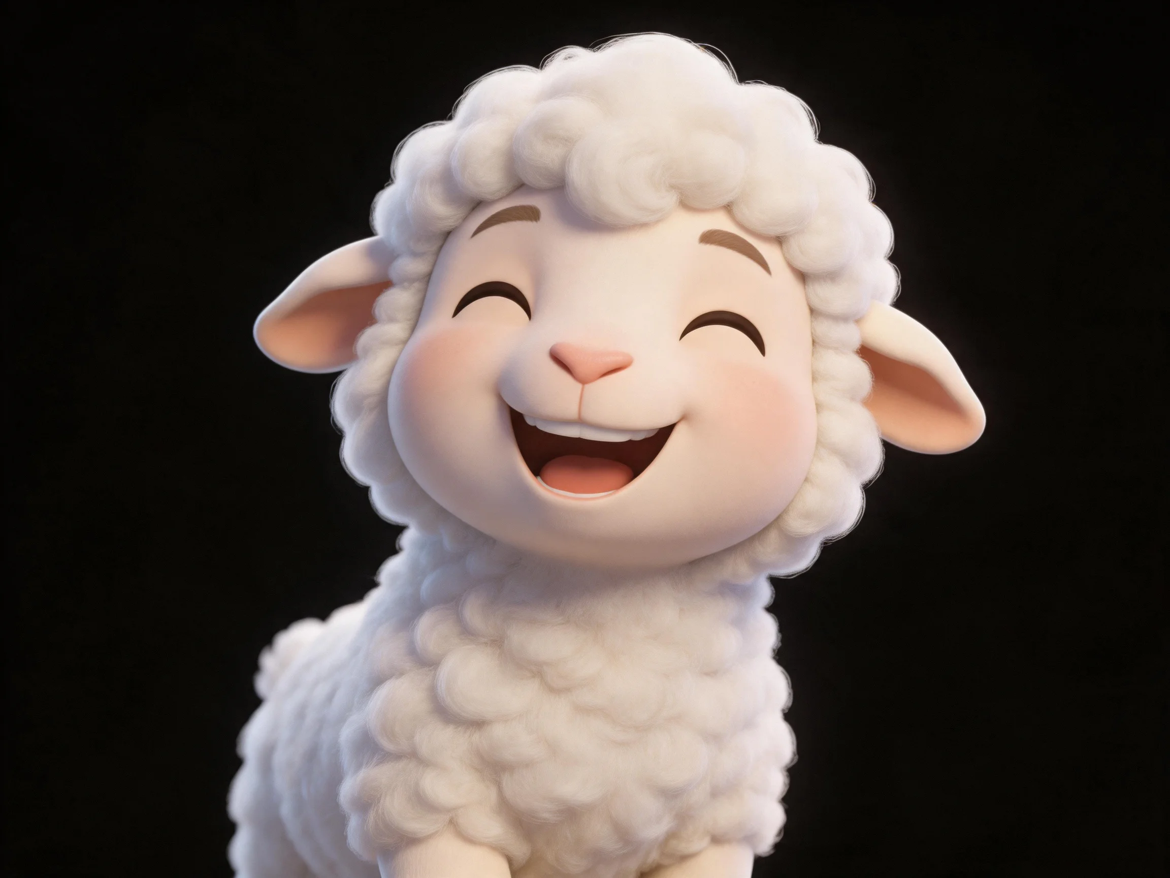 A cheerful cartoon sheep with fluffy white curls