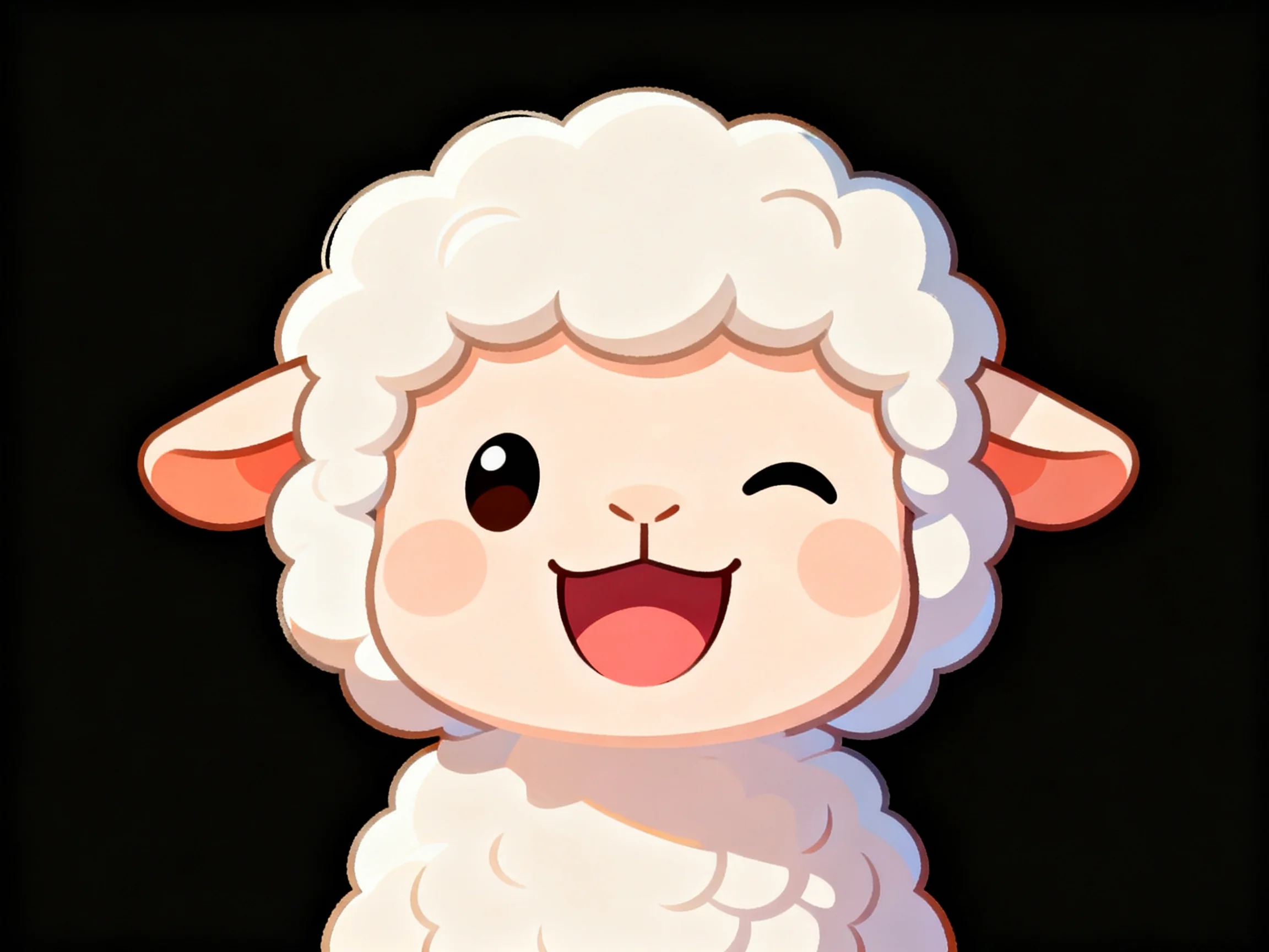 A cheerful cartoon sheep with fluffy white wool and pink cheeks