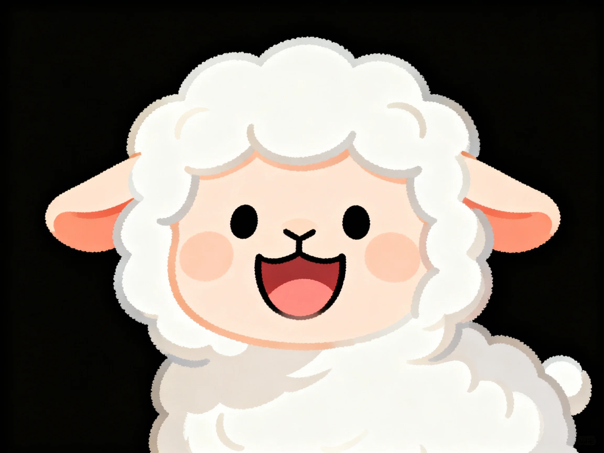 A cheerful cartoon sheep with fluffy white wool and pink cheeks