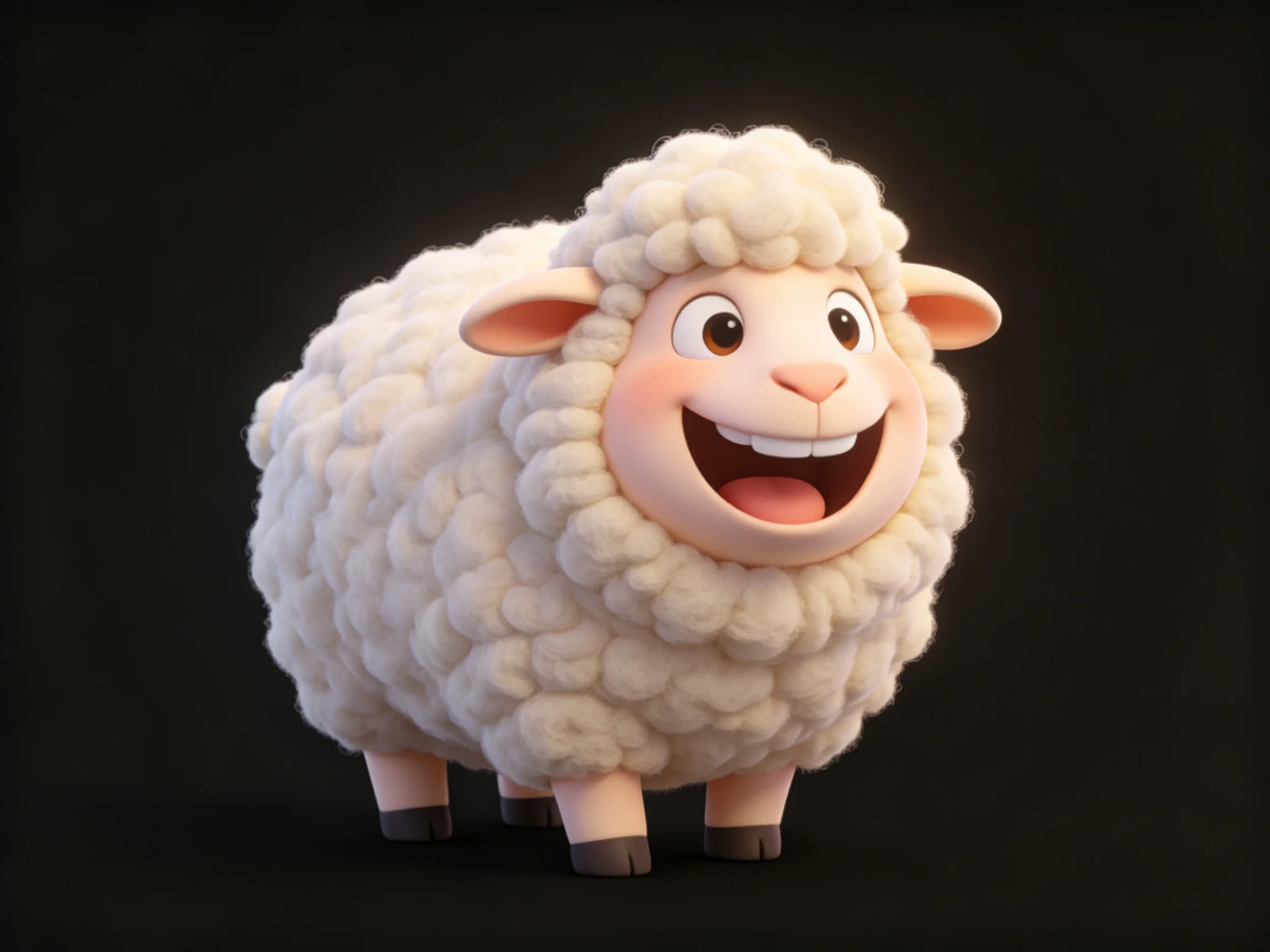 A cheerful cartoon sheep with thick, fluffy white wool
