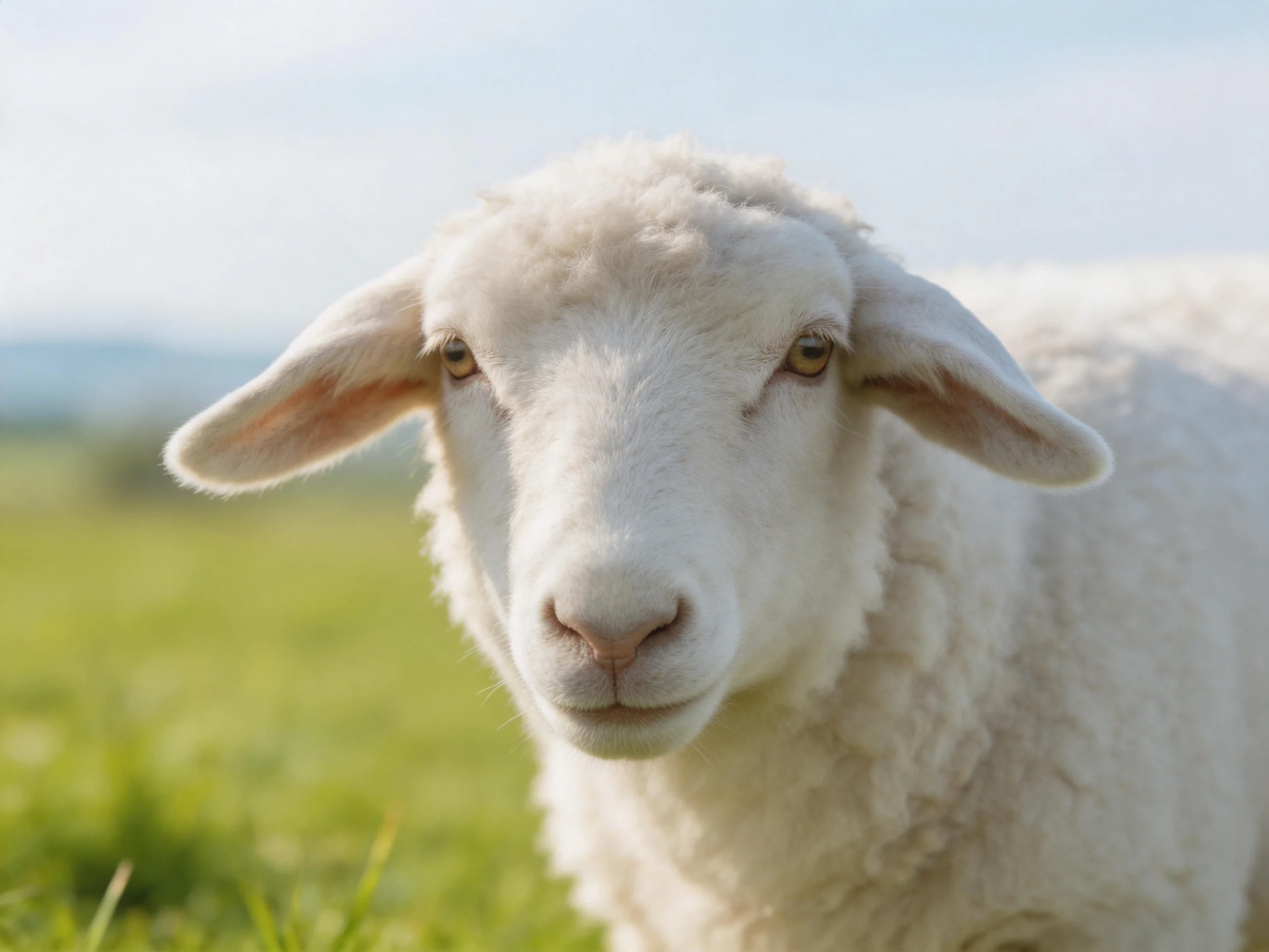 A close - up of a fluffy white lamb in a sunny meadow