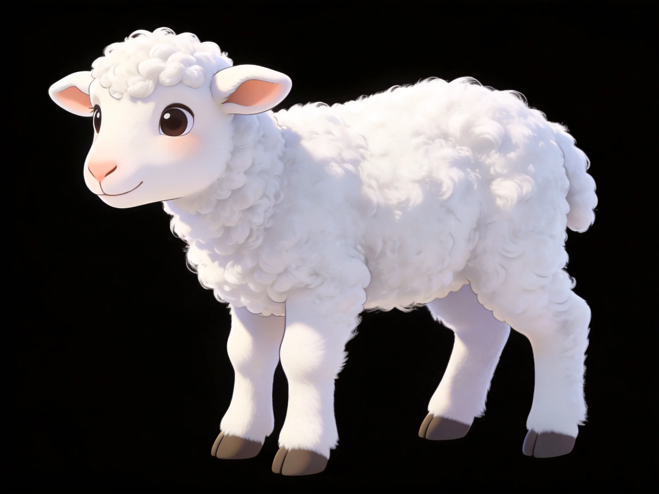 A fluffy white lamb with curly wool and soft features