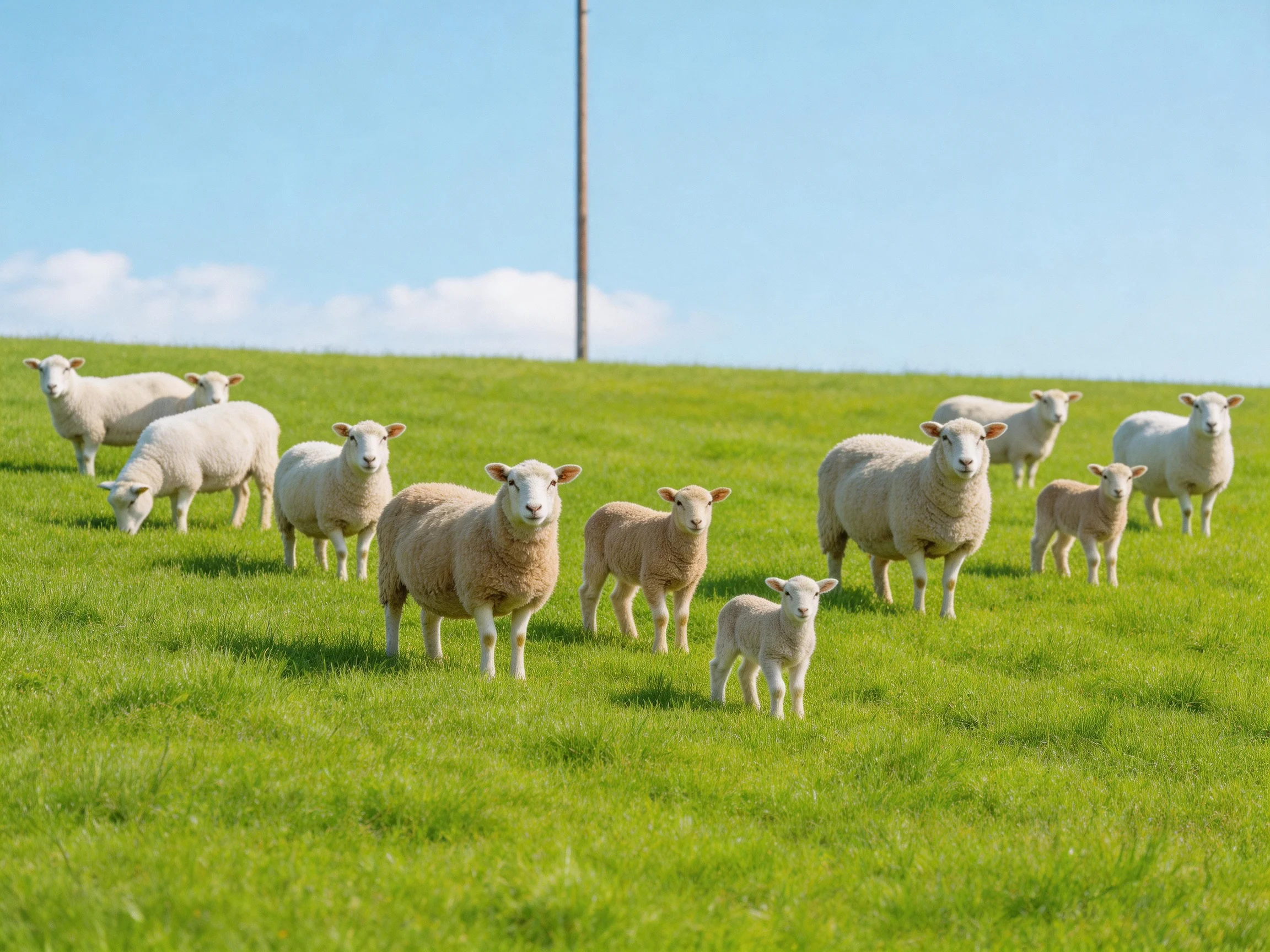A group of sheep grazing on a lush green hillside