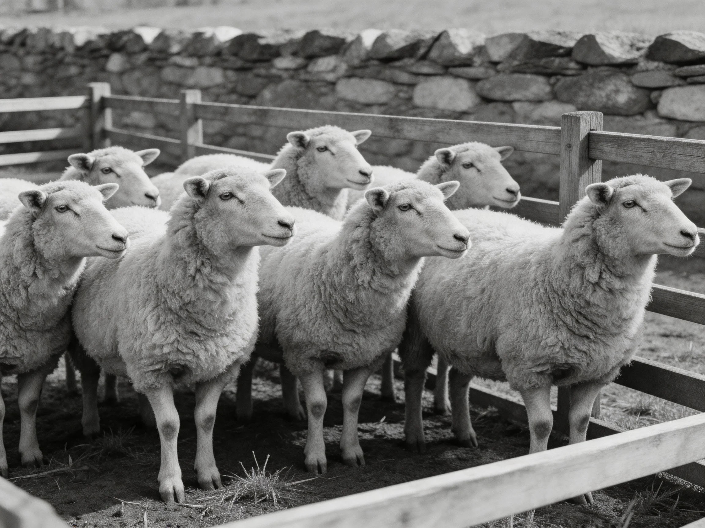 A group of sheep with thick wool in a fenced enclosure