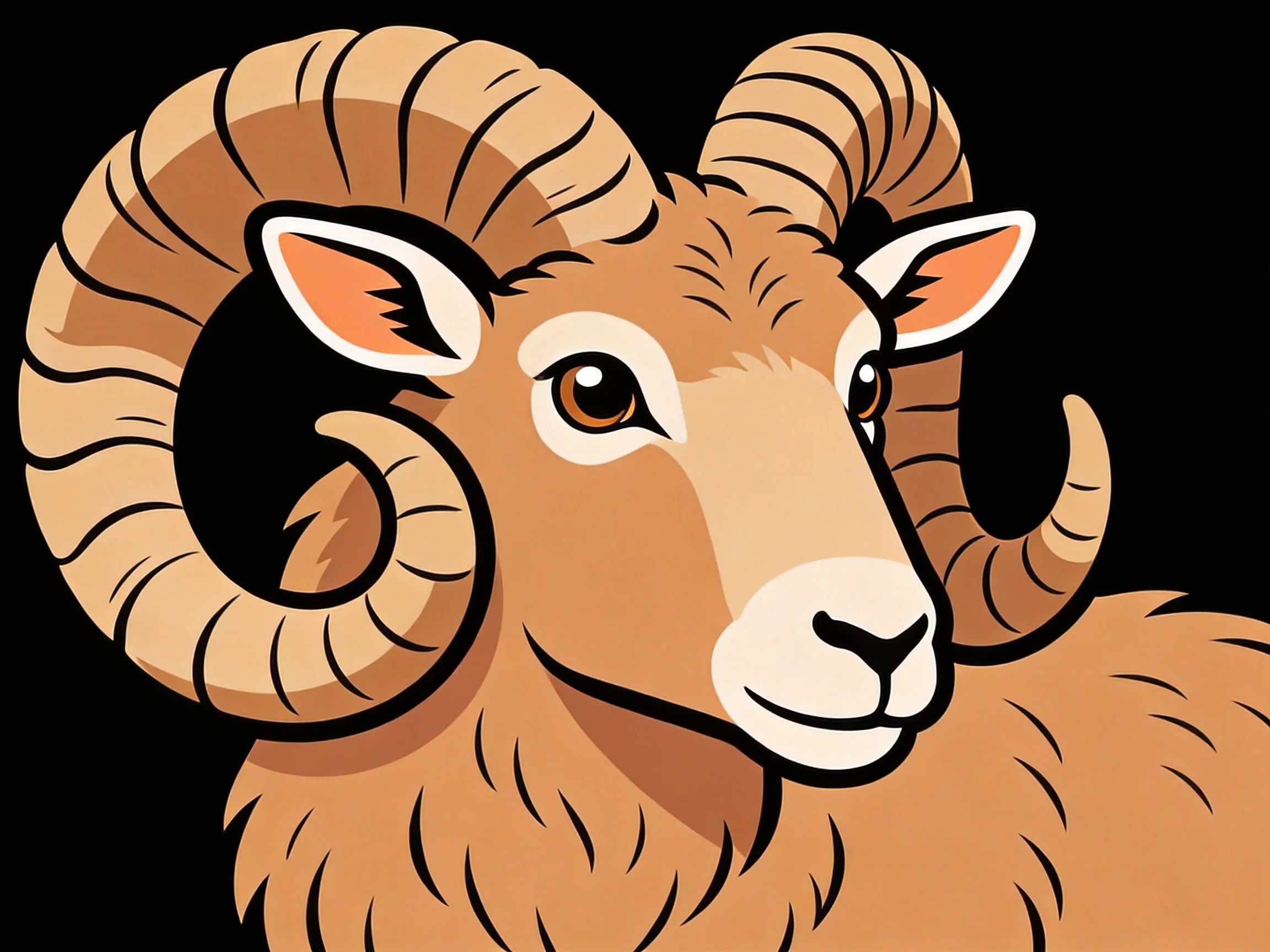 A ram with large curved horns and earth-toned fur