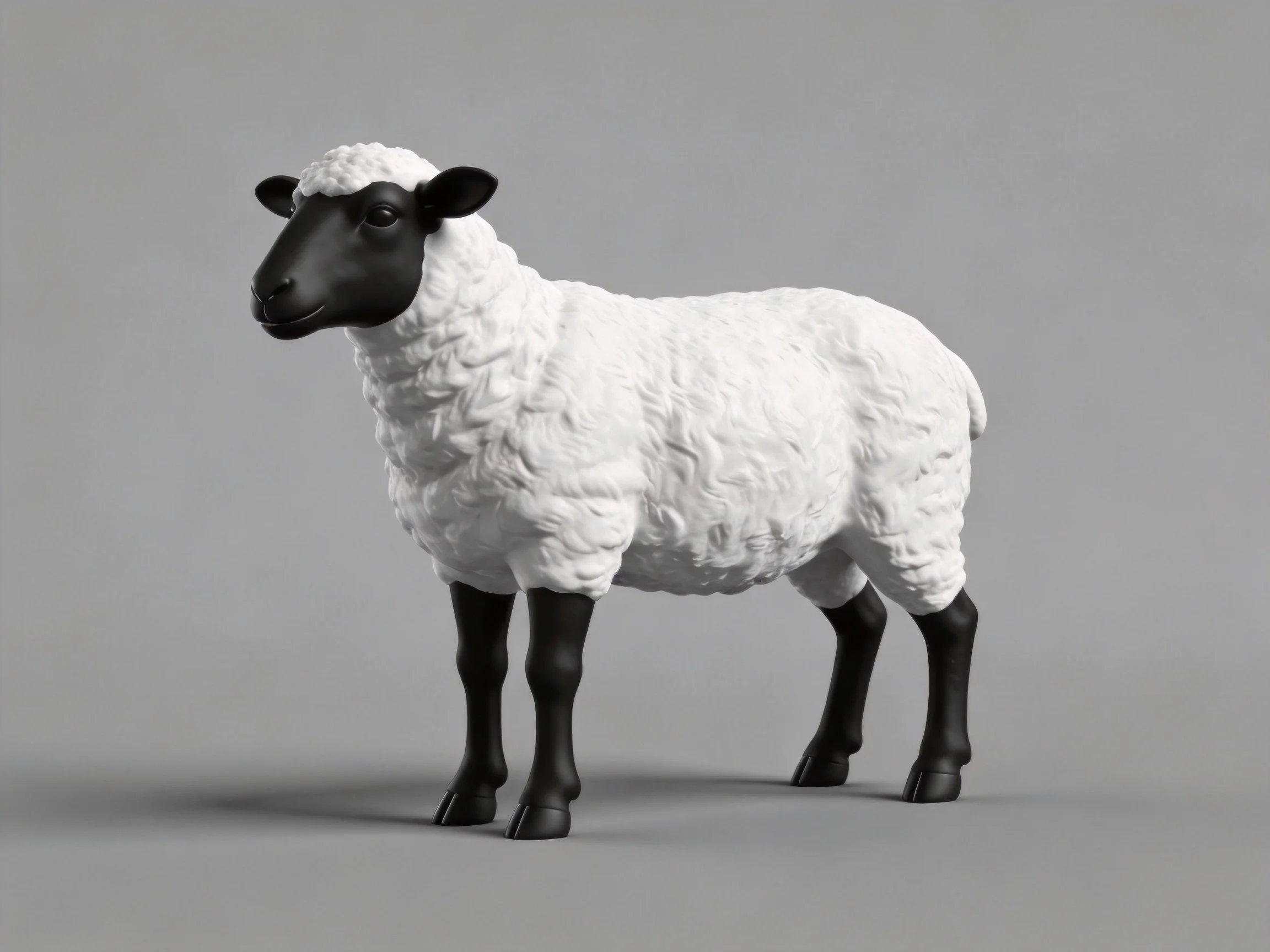 A sheep figurine with white wool and black facial features