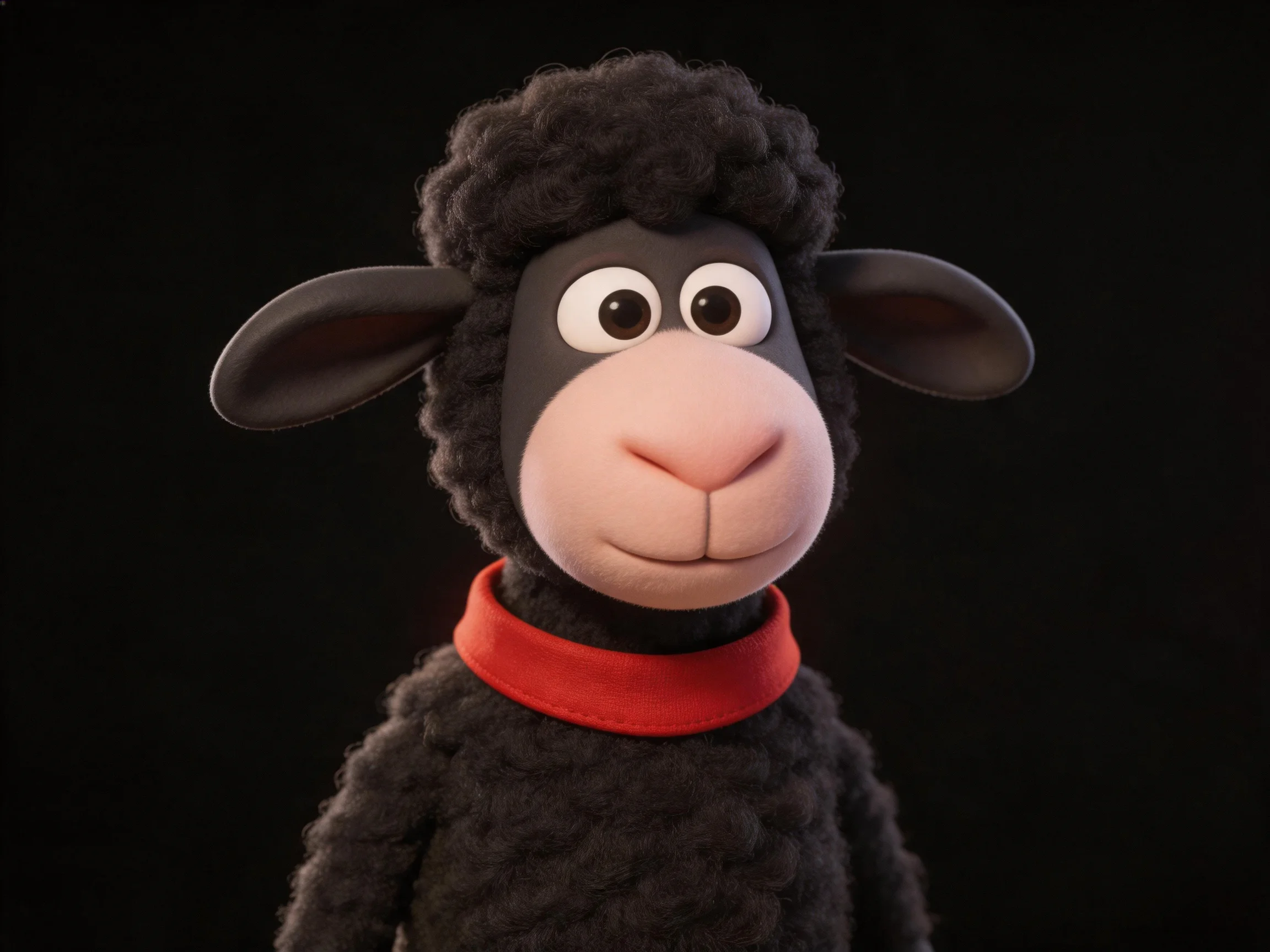 Black sheep character wearing red collar