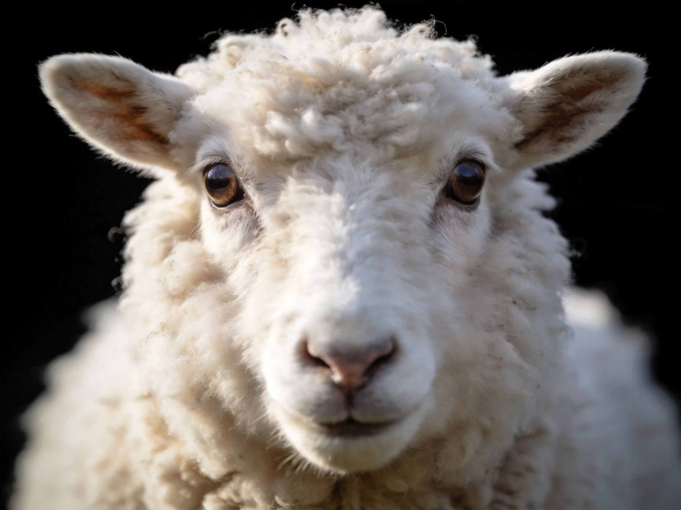 Close-up of a fluffy white lamb with thick, curly wool