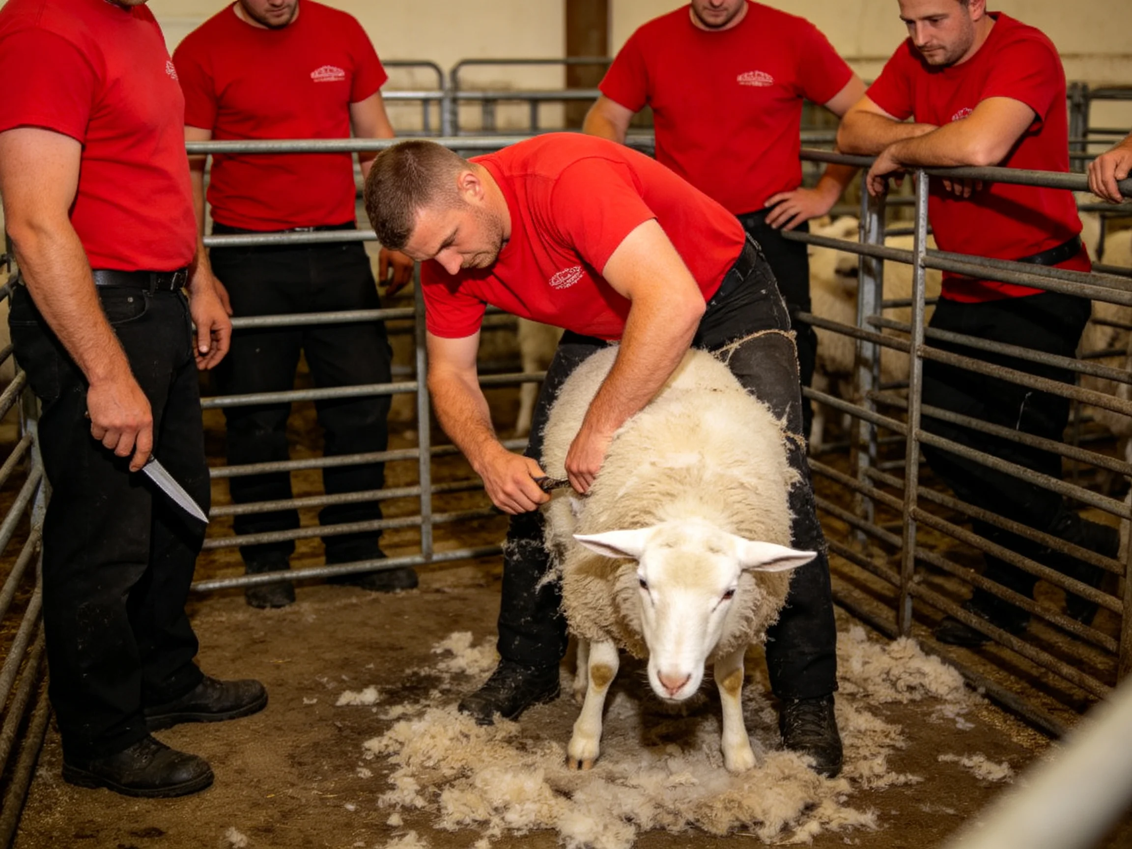 Red-Shirted Group Conducts Sheep Shearing Demonstration