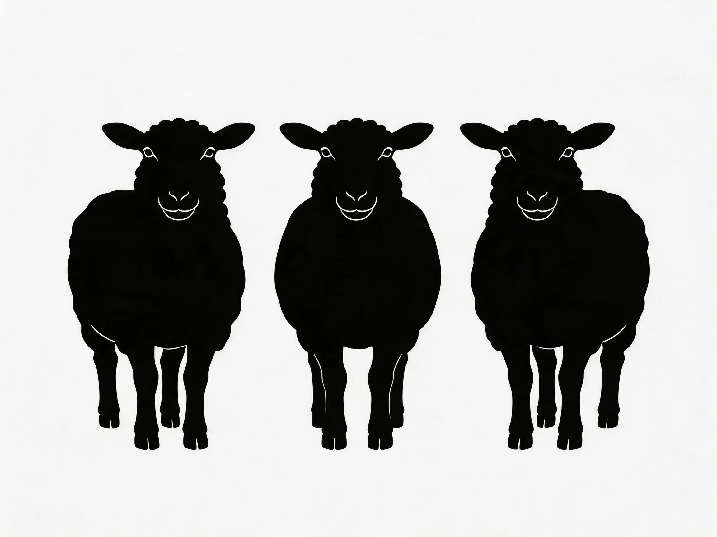 Three black sheep silhouettes displayed against a white background