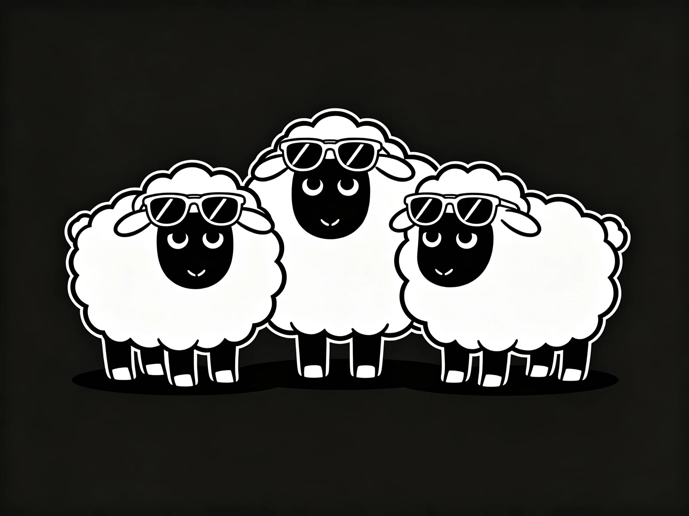 Three cartoon sheep wearing sunglasses on a black background