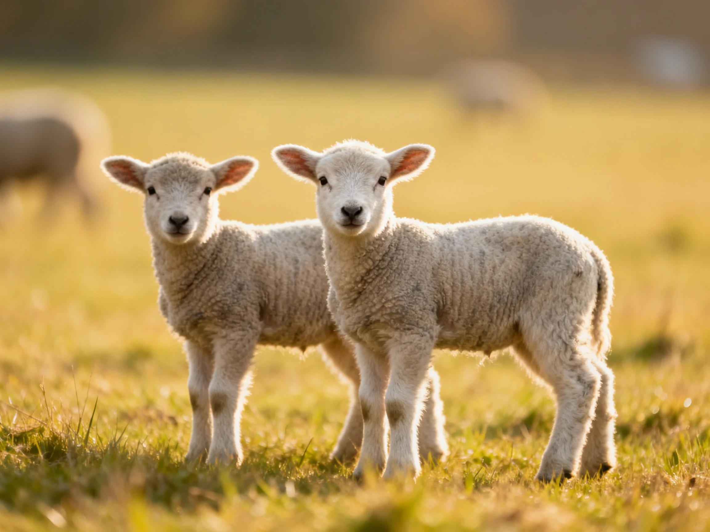 Two young sheep with soft wool in a sunlit meadow