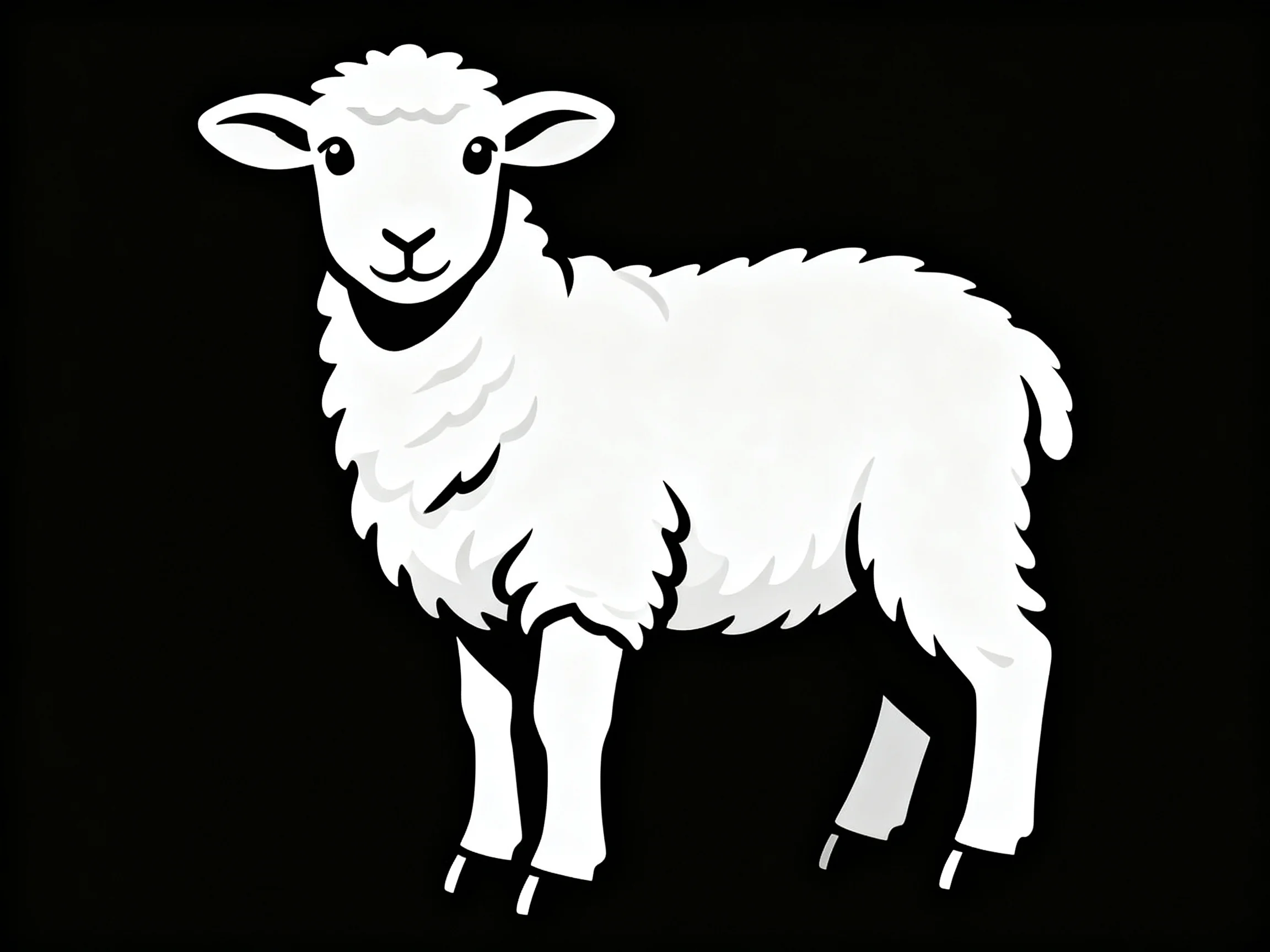 White sheep illustration with thick, curly wool on solid black